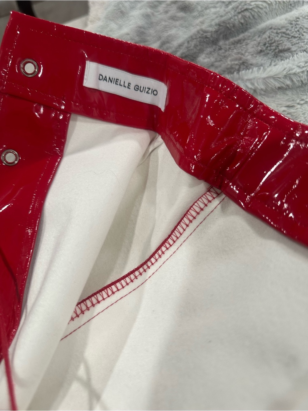 Danielle Guizio Red Patent Vinyl Mini Skirt with Lace-Up Eyelets - Picture 3 of 3